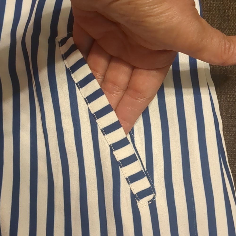 CABANA LIFE Embroided- Blue/White Striped Pockets Sleeveless Mini Dress UPF50 + - Picture 11 of 13
